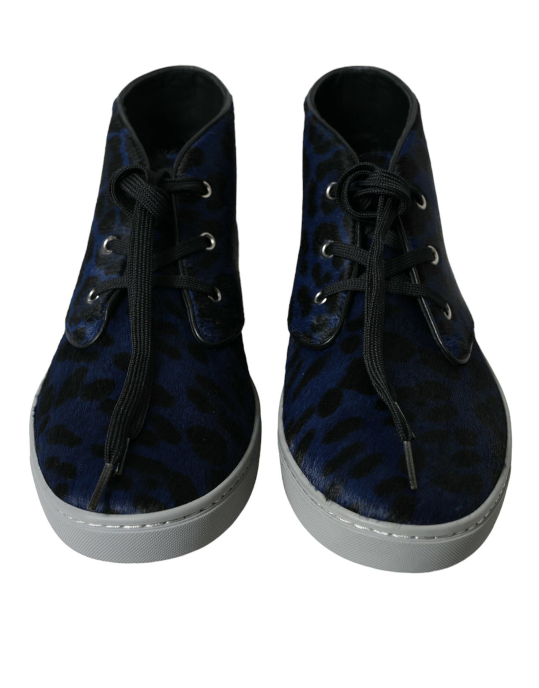 Dolce &amp; Gabbana Blue Calfskin Leopard Mid Top Sneakers Shoes