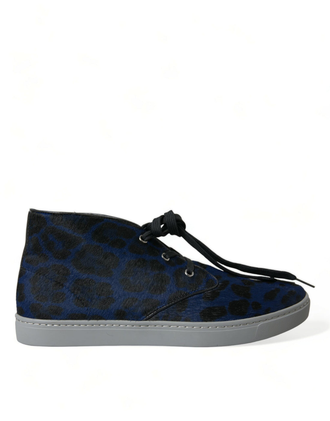Dolce &amp; Gabbana Blue Calfskin Leopard Mid Top Sneakers Shoes