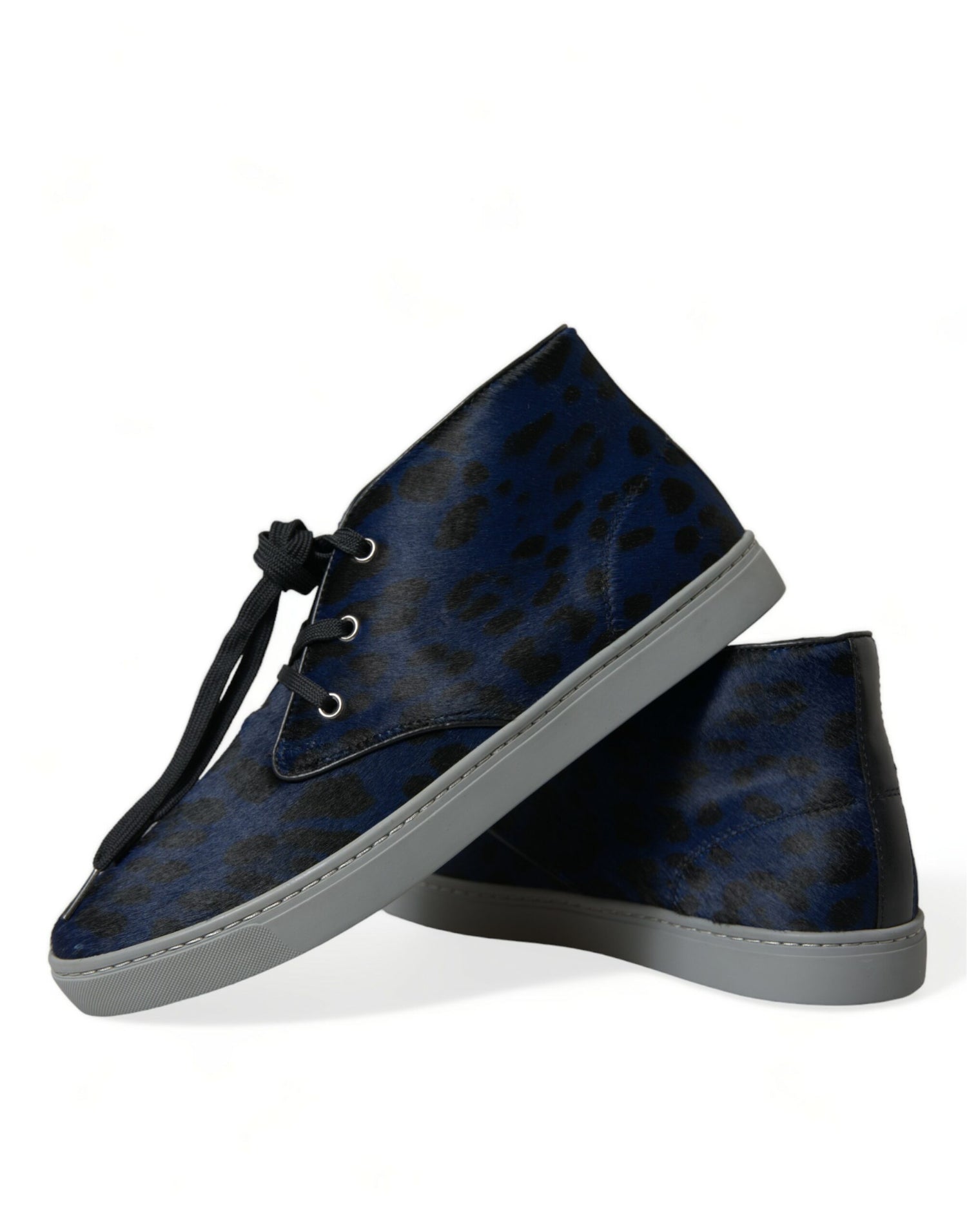 Dolce &amp; Gabbana Blue Calfskin Leopard Mid Top Sneakers Shoes