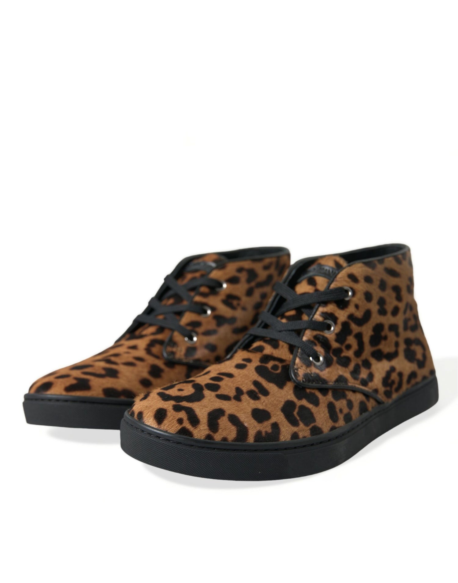 Dolce &amp; Gabbana Brown Leopard Pony Hair Leather Sneakers Shoes