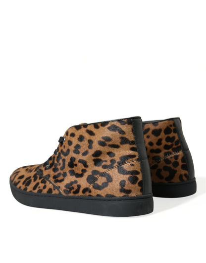 Dolce &amp; Gabbana Brown Leopard Pony Hair Leather Sneakers Shoes