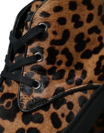 Dolce &amp; Gabbana Brown Leopard Pony Hair Leather Sneakers Shoes