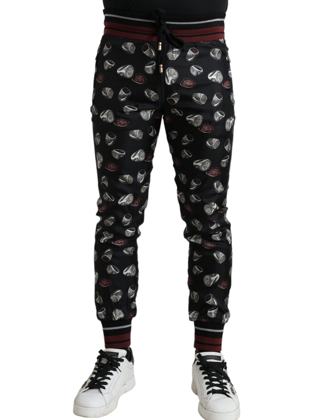 Dolce &amp;amp; Gabbana Svarta Ring Silk Joggingbyxor Byxor