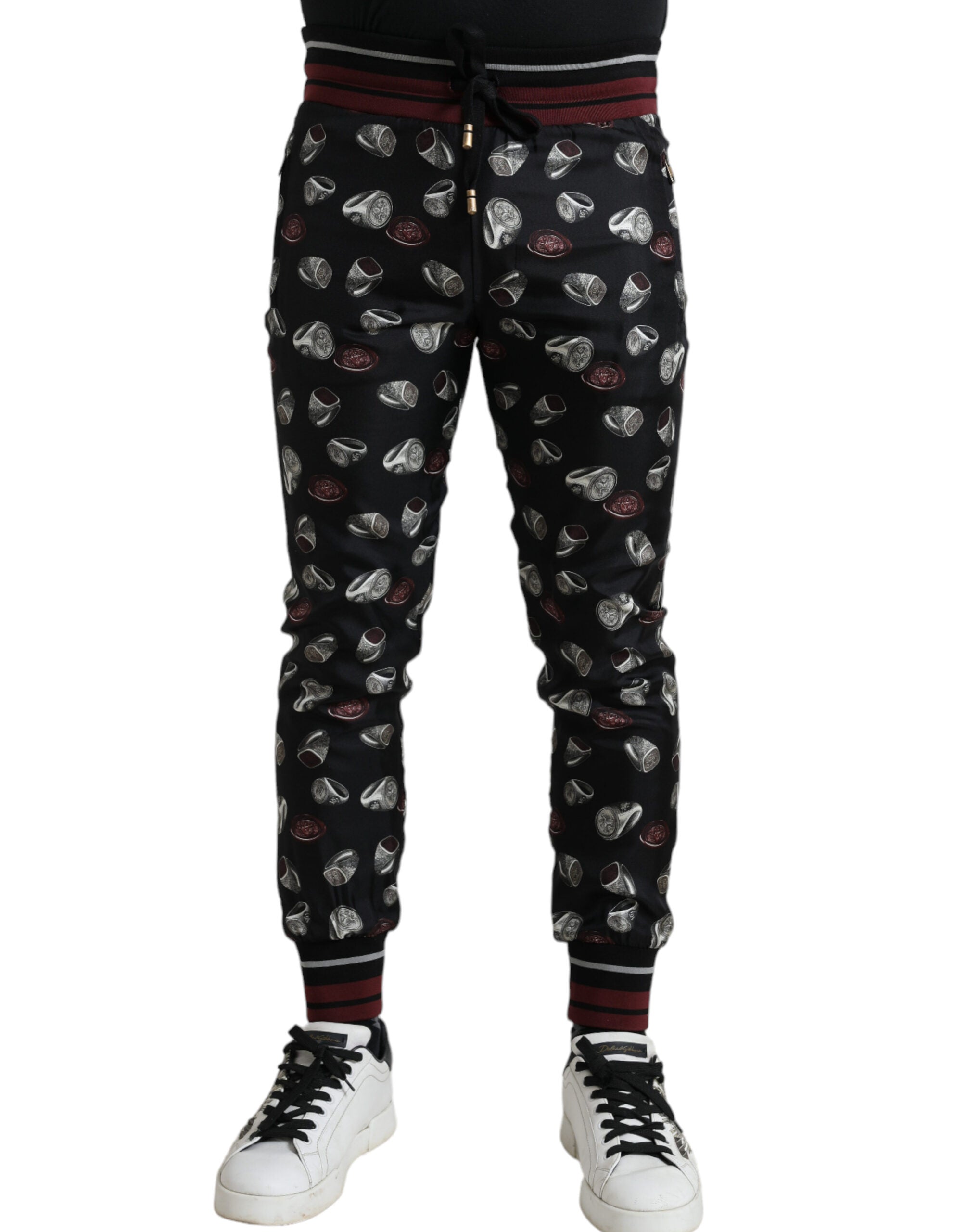Dolce &amp; Gabbana Black Ring Silk Jogging Trousers Pants
