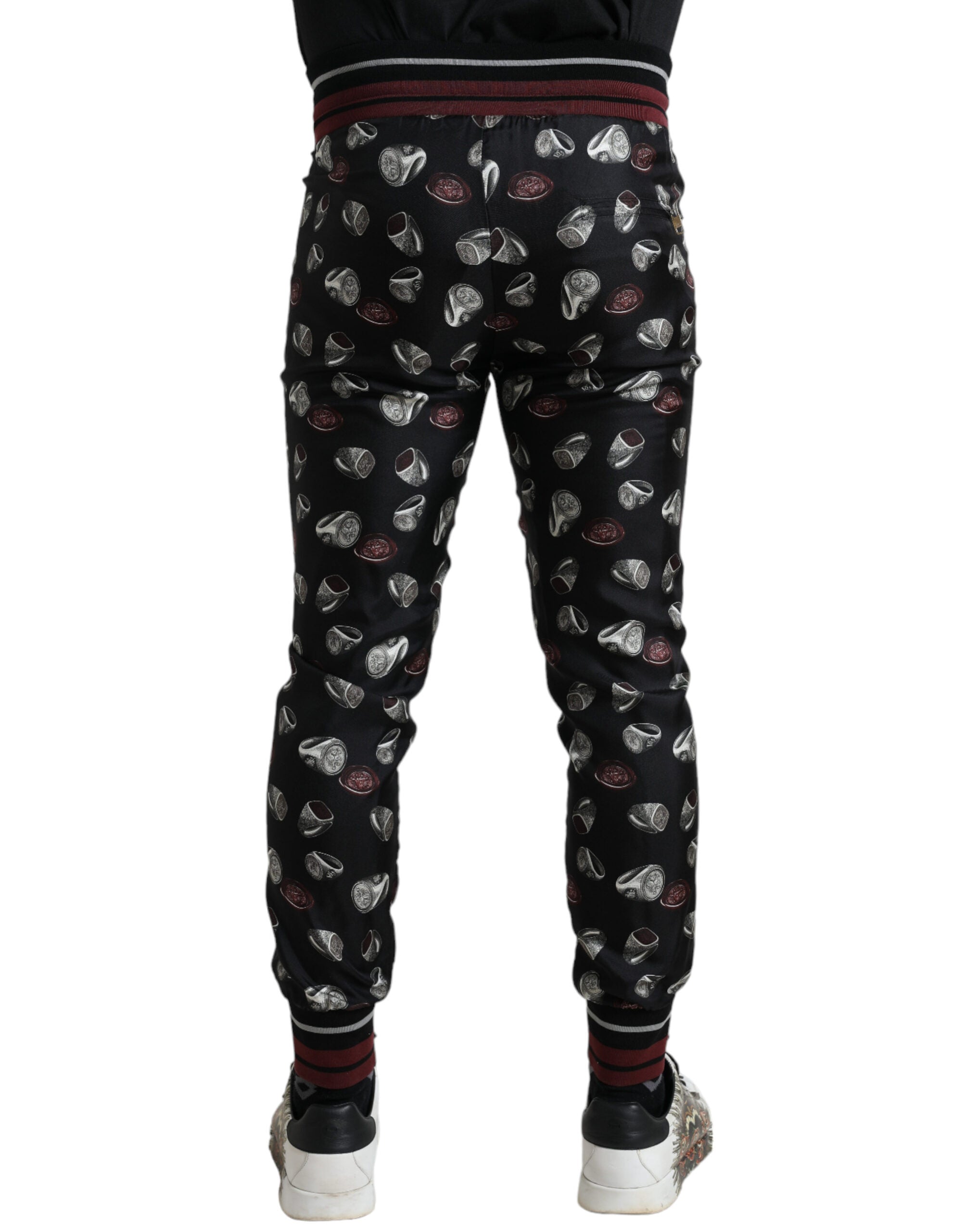 Dolce &amp; Gabbana Black Ring Silk Jogging Trousers Pants