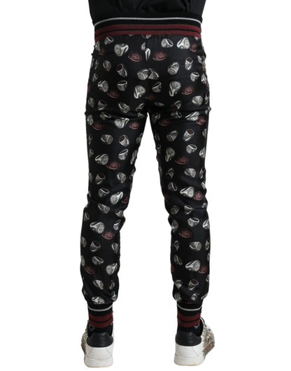 Dolce &amp; Gabbana Black Ring Silk Jogging Trousers Pants