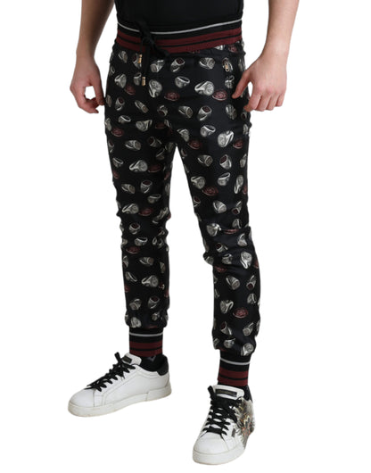 Dolce &amp; Gabbana Black Ring Silk Jogging Trousers Pants