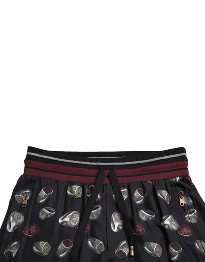 Dolce &amp; Gabbana Black Ring Silk Jogging Trousers Pants