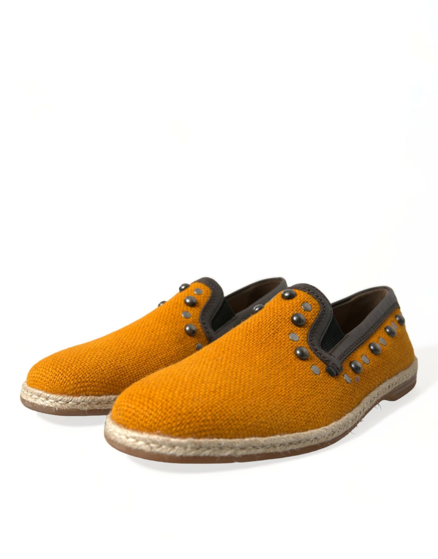 Dolce &amp;amp; Gabbana Orange Linne Läder Loafers Skor Med Nitar