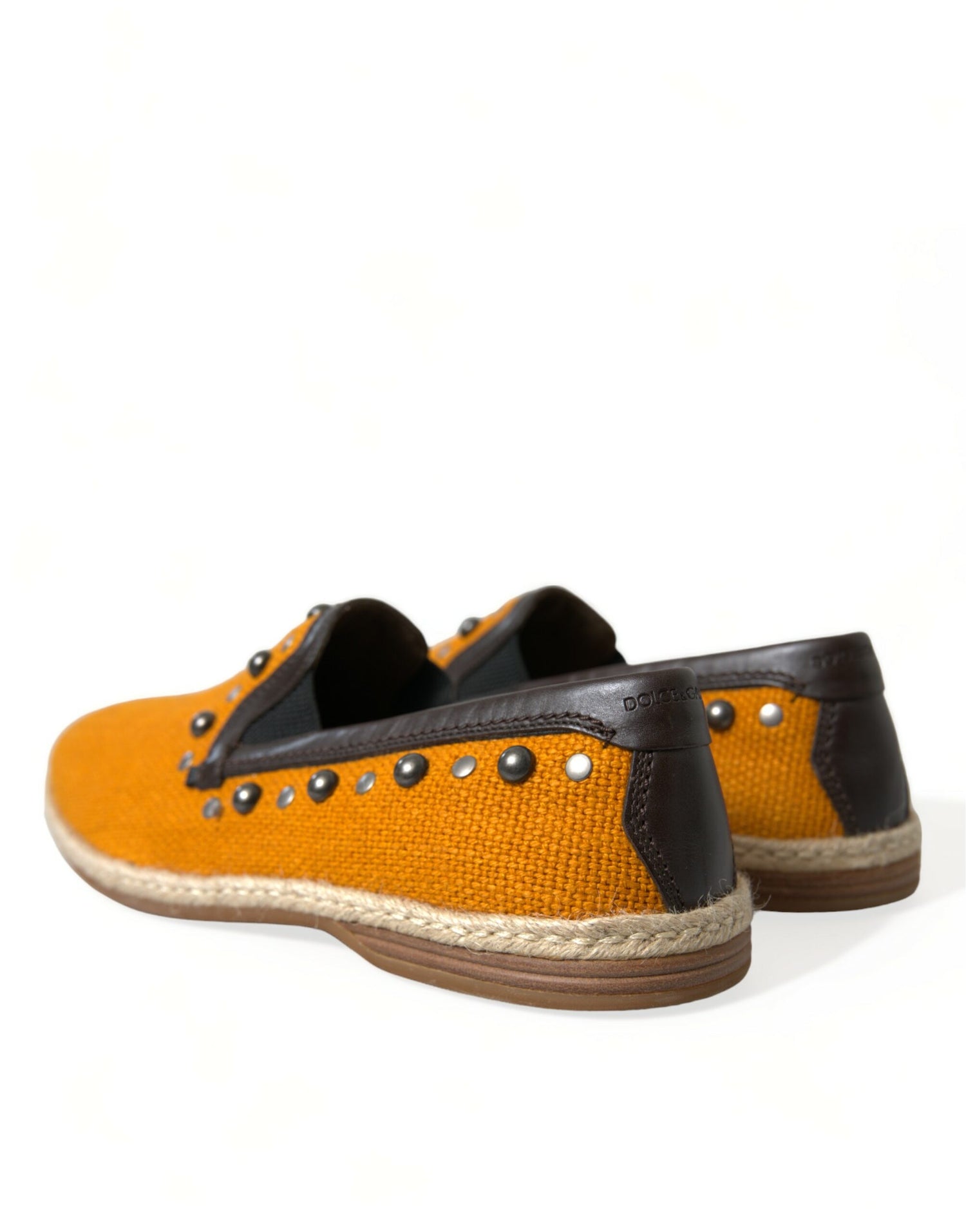 Dolce &amp;amp; Gabbana Orange Linne Läder Loafers Skor Med Nitar