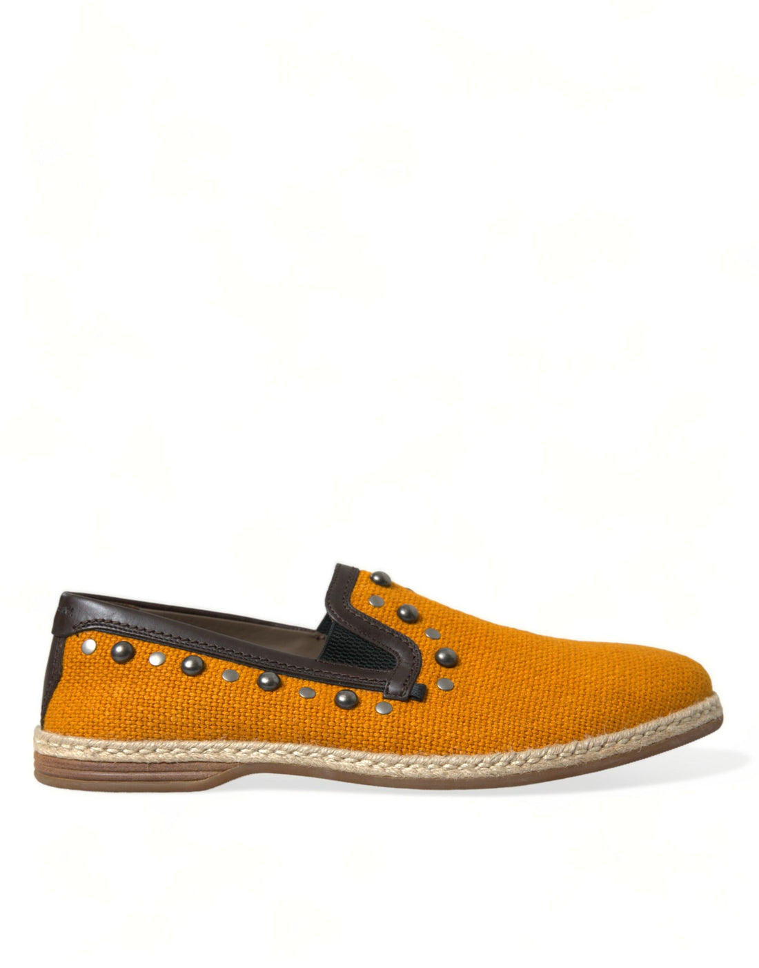 Dolce &amp; Gabbana Orange Linen Leather Studded Loafers Shoes
