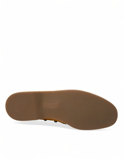 Dolce &amp;amp; Gabbana Orange Linne Läder Loafers Skor Med Nitar