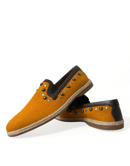 Dolce &amp;amp; Gabbana Orange Linne Läder Loafers Skor Med Nitar