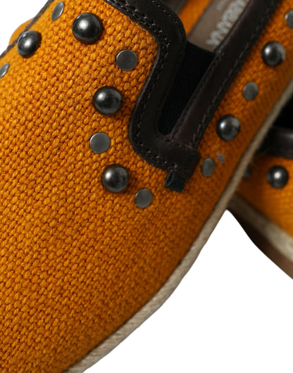 Dolce &amp;amp; Gabbana Orange Linne Läder Loafers Skor Med Nitar