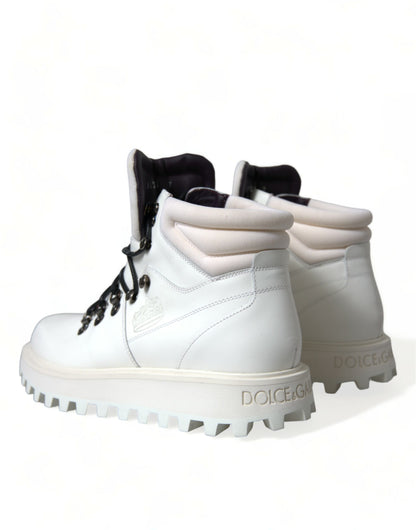 Dolce &amp; Gabbana White Vulcano Trekking Ankle Boots Shoes