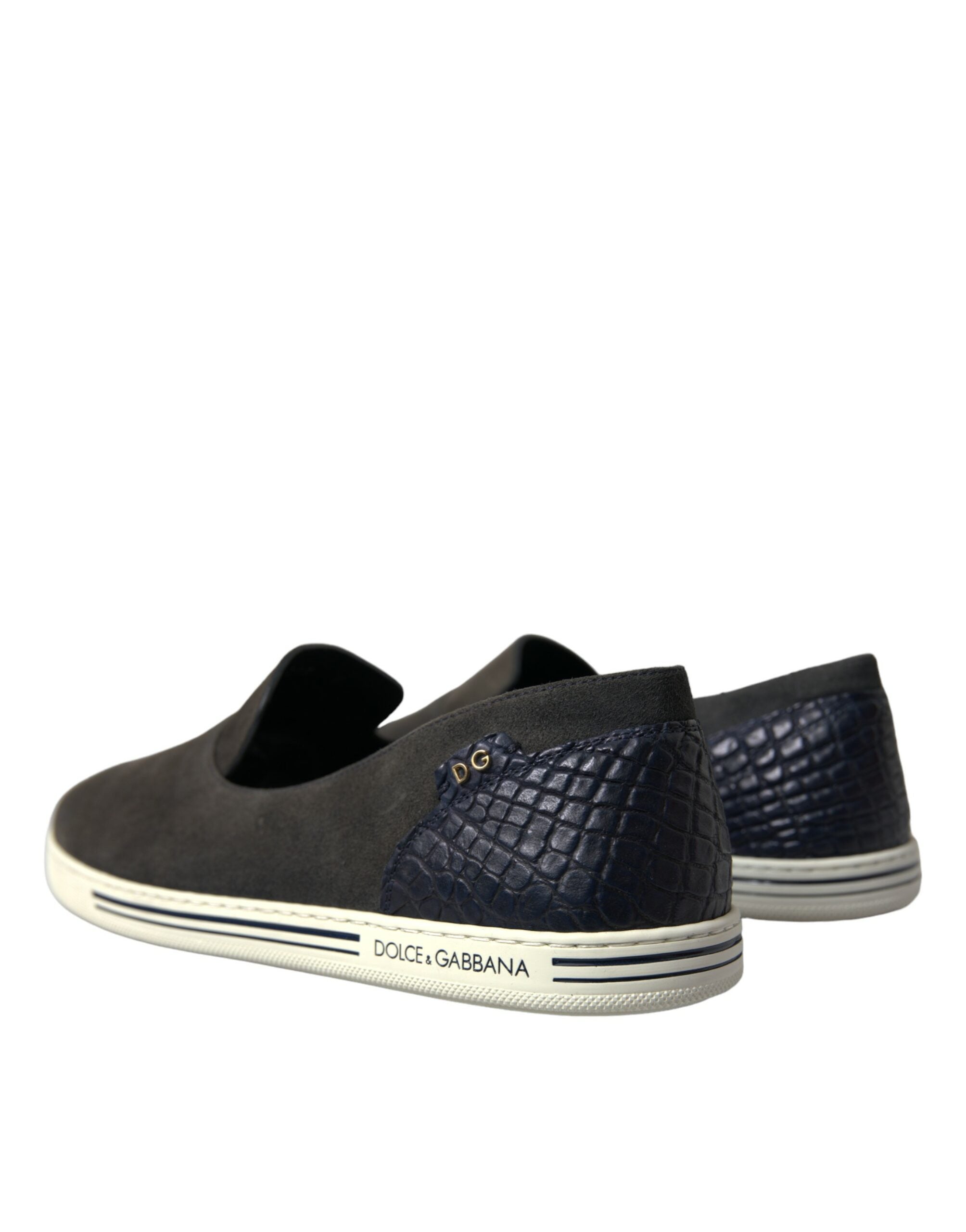 Dolce &amp;amp; Gabbana Blå Mocka Caiman Herr Loafers Tofflor Skor
