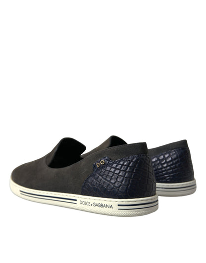 Dolce &amp;amp; Gabbana Blå Mocka Caiman Herr Loafers Tofflor Skor