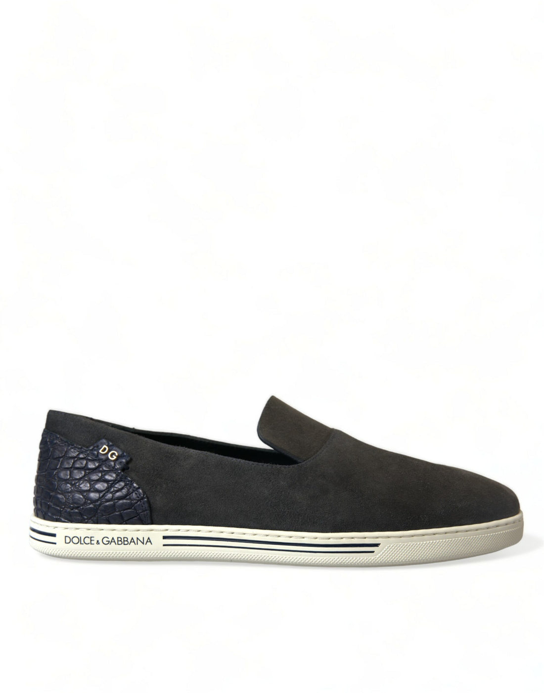 Dolce &amp; Gabbana Blue Suede Caiman Men Loafers Slippers Shoes