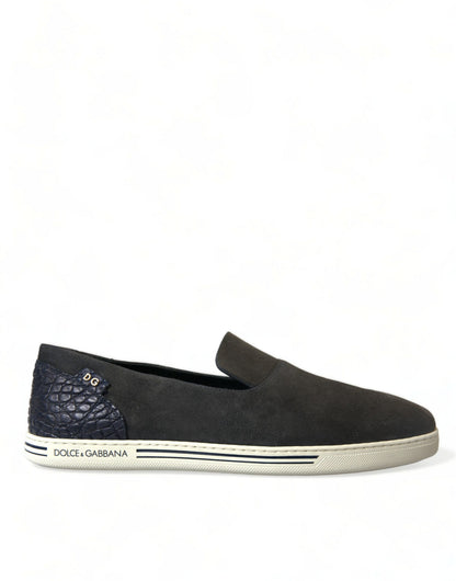Dolce &amp;amp; Gabbana Blå Mocka Caiman Herr Loafers Tofflor Skor