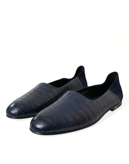 Dolce &amp; Gabbana Blue Crocodile Leather Loafers Slip On Shoes