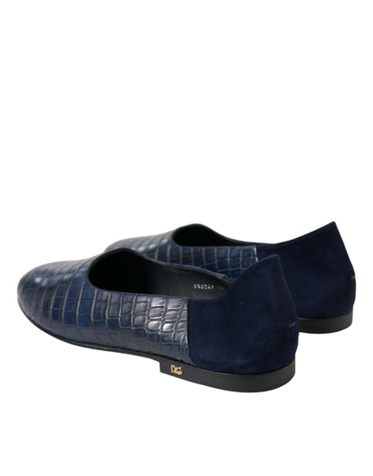 Dolce &amp; Gabbana Blue Crocodile Leather Loafers Slip On Shoes