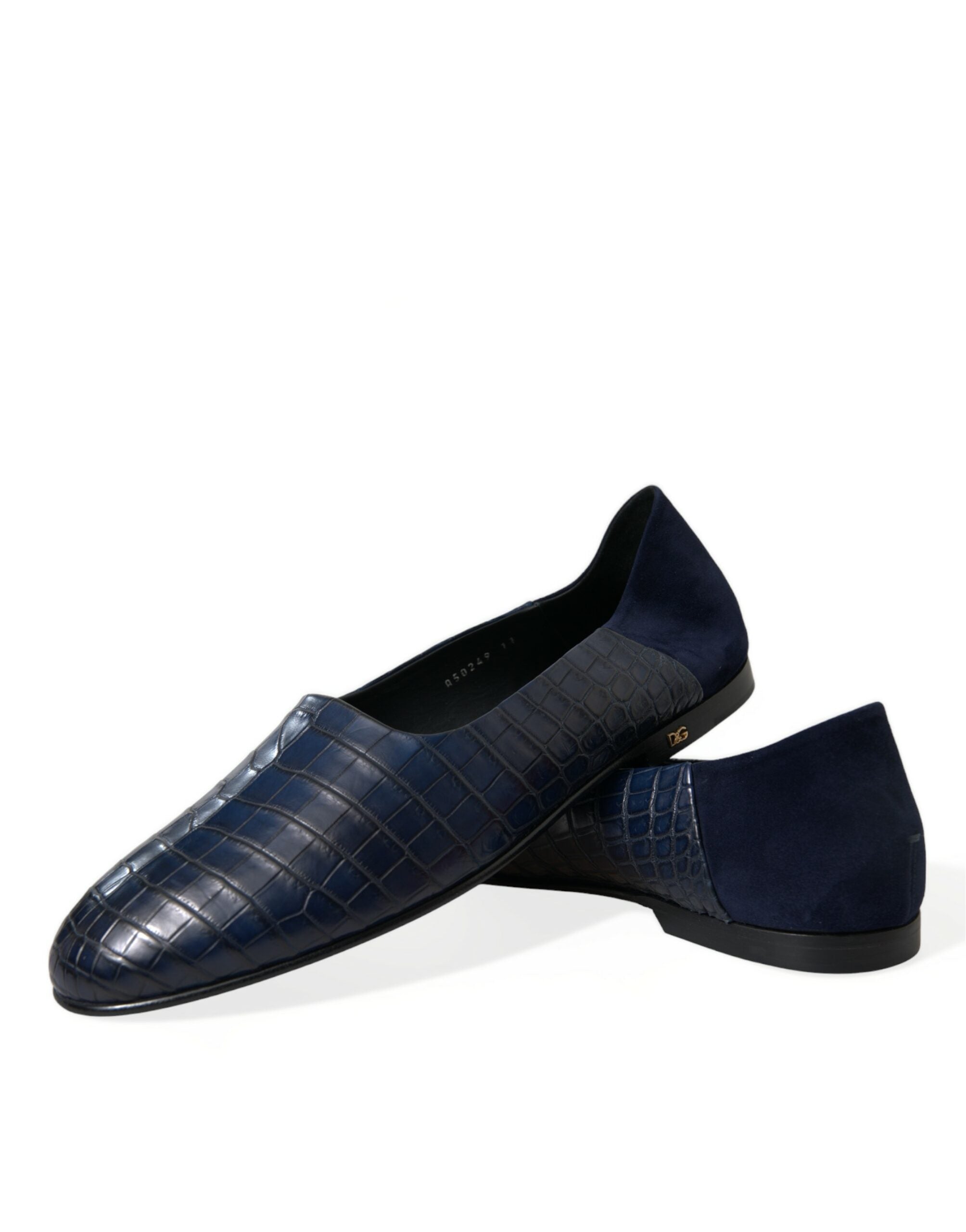 Dolce &amp; Gabbana Blue Crocodile Leather Loafers Slip On Shoes