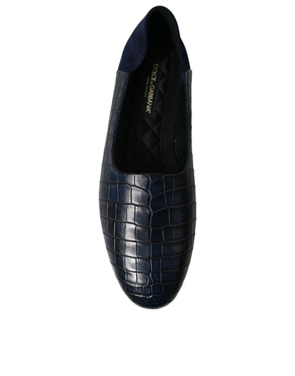 Dolce &amp; Gabbana Blue Crocodile Leather Loafers Slip On Shoes