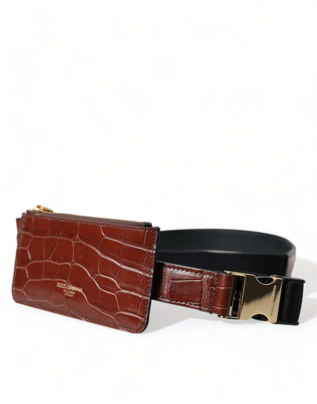 Dolce &amp; Gabbana Brown Alligator Leather Airpods Case Coin Purse Wallet