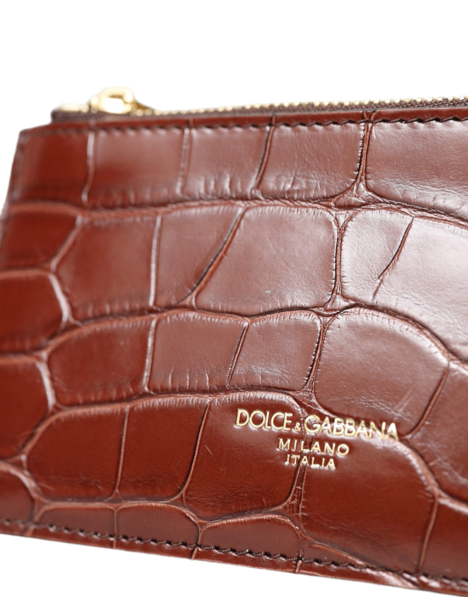 Dolce &amp; Gabbana Brown Alligator Leather Airpods Case Coin Purse Wallet