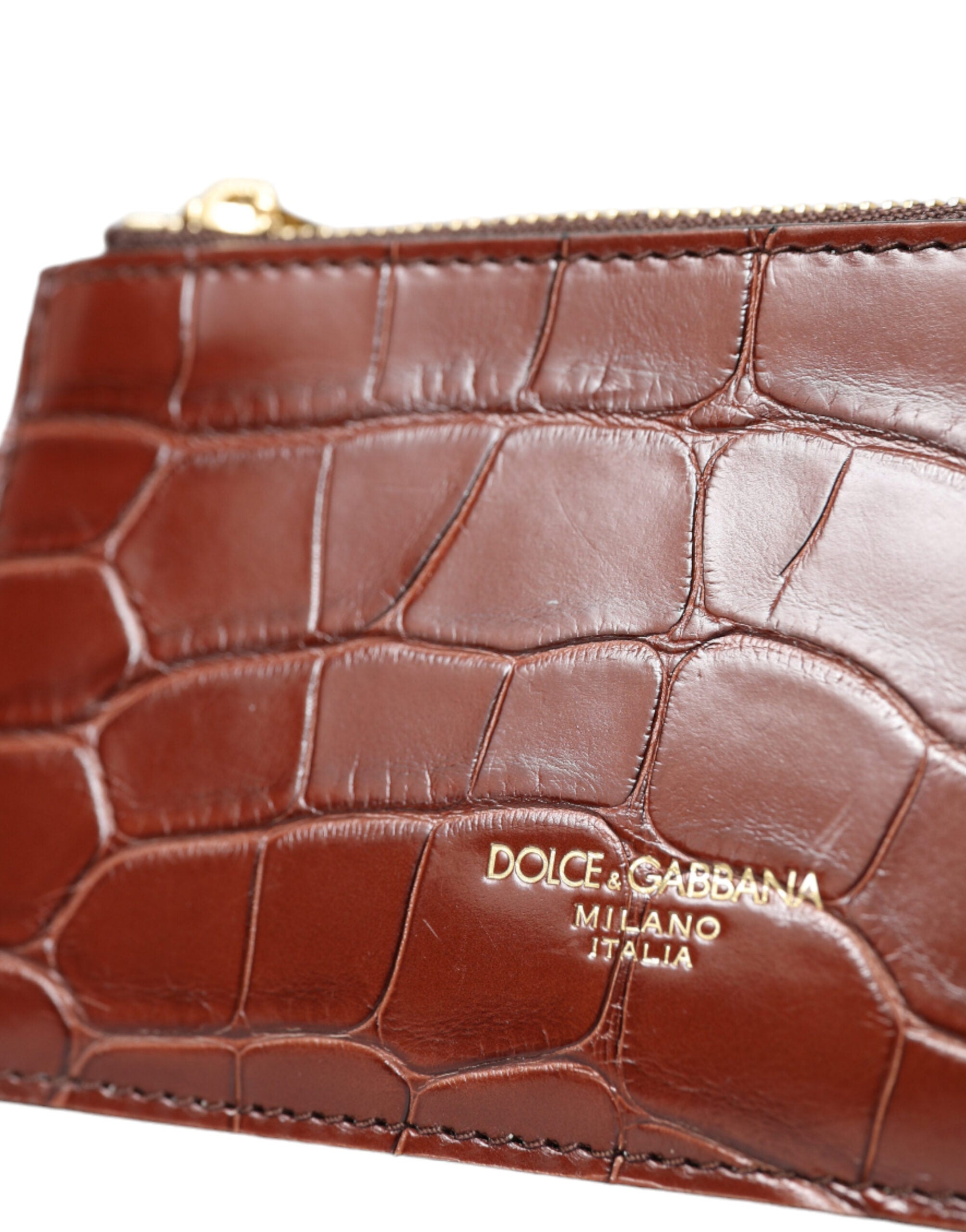 Dolce &amp; Gabbana Brown Alligator Leather Airpods Case Coin Purse Wallet