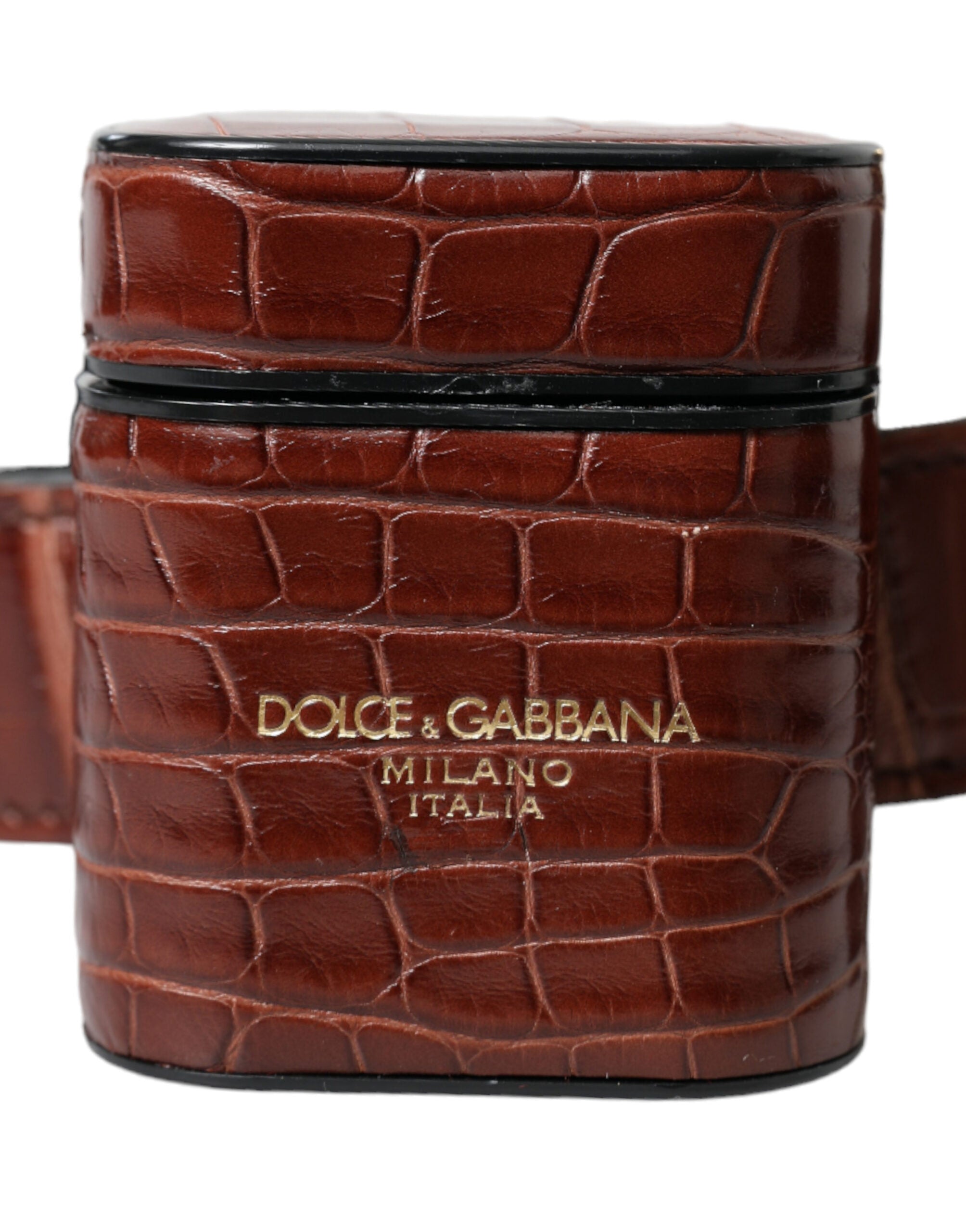 Dolce &amp; Gabbana Brown Alligator Leather Airpods Case Coin Purse Wallet