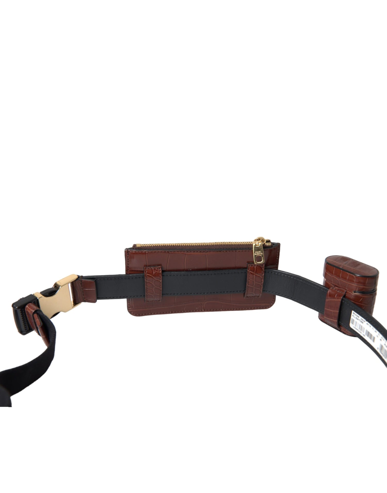Dolce &amp; Gabbana Brown Alligator Leather Airpods Case Coin Purse Wallet