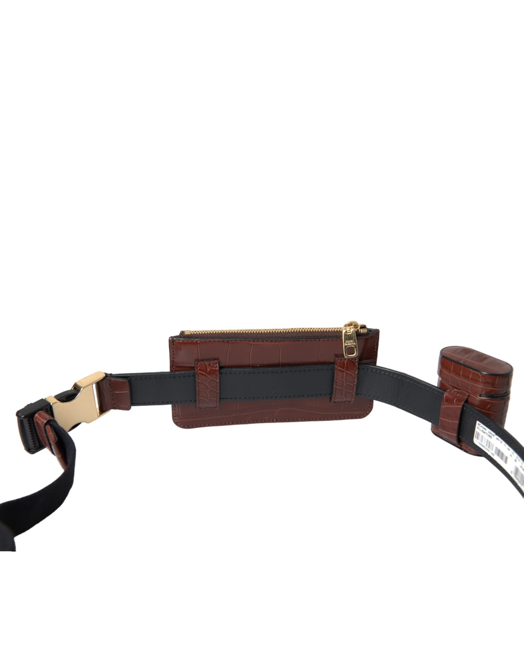 Dolce &amp; Gabbana Brown Alligator Leather Airpods Case Coin Purse Wallet