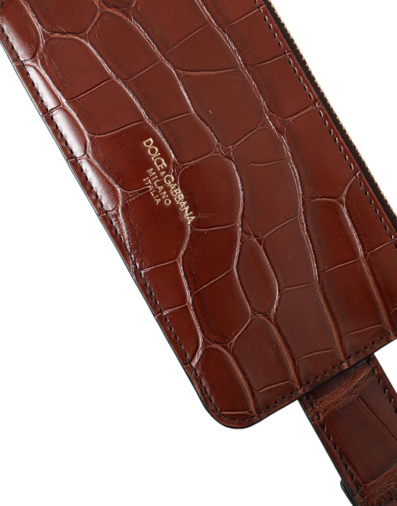 Dolce &amp; Gabbana Brown Alligator Leather Airpods Case Coin Purse Wallet