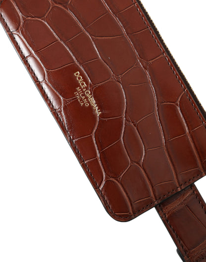 Dolce &amp; Gabbana Brown Alligator Leather Airpods Case Coin Purse Wallet