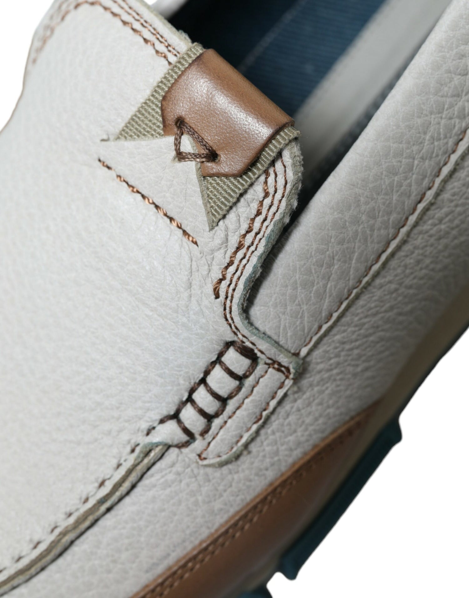 Dolce &amp; Gabbana White Brown Leather Slip On Men Moccasin Shoes