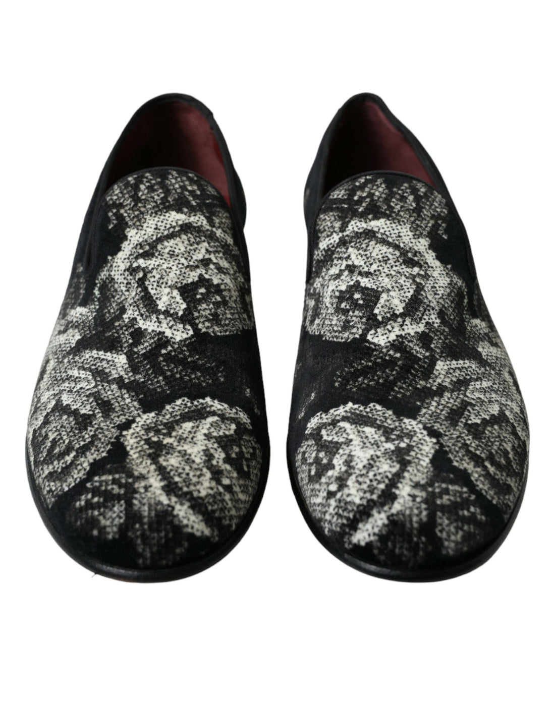 Dolce &amp; Gabbana Black Floral Slippers Men Loafers Dress Shoes