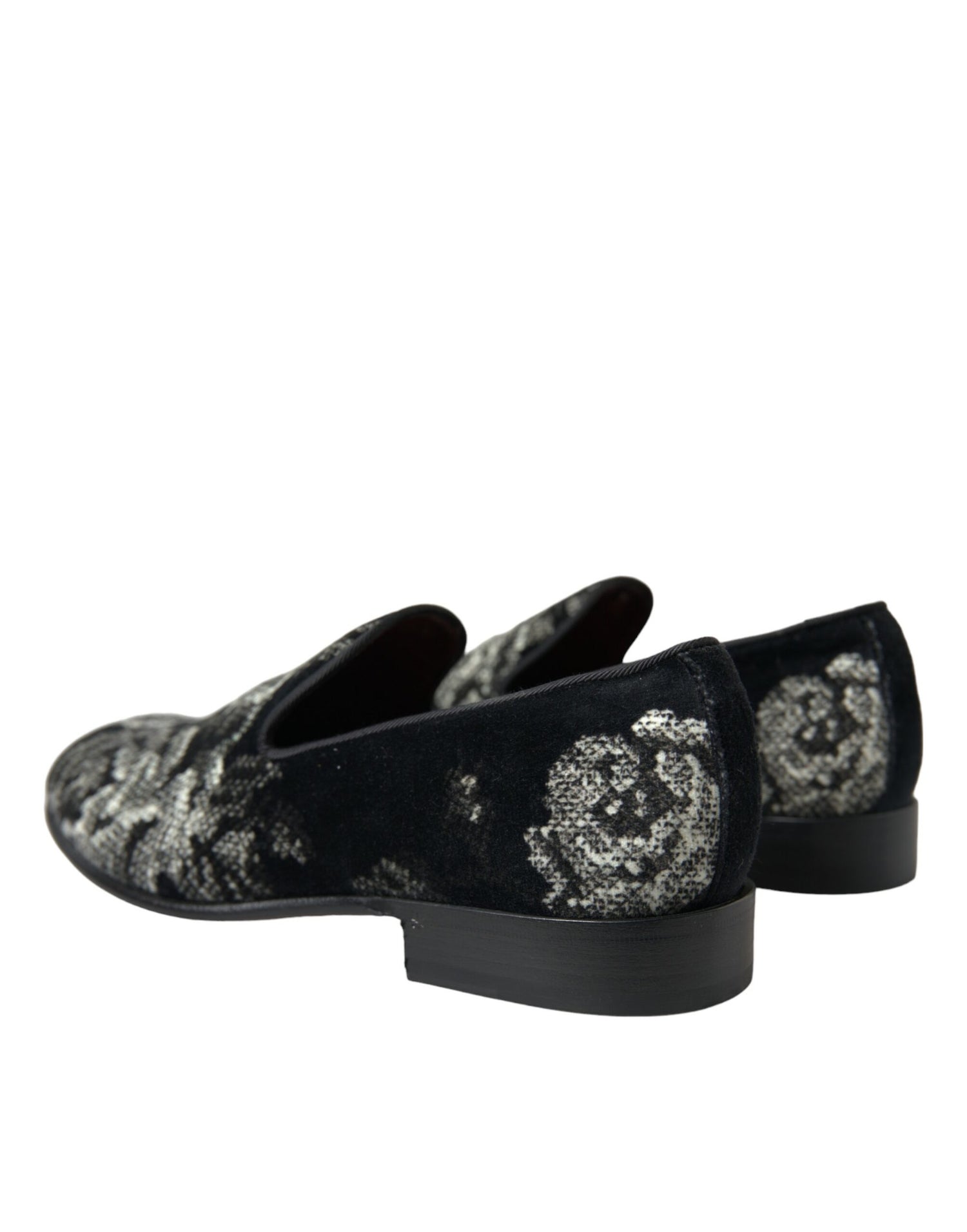Dolce &amp; Gabbana Black Floral Slippers Men Loafers Dress Shoes