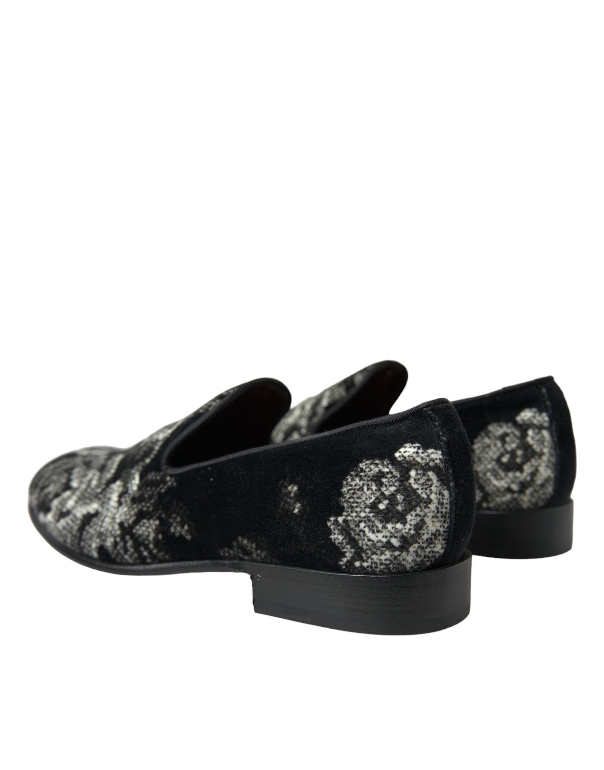 Dolce &amp; Gabbana Black Floral Slippers Men Loafers Dress Shoes