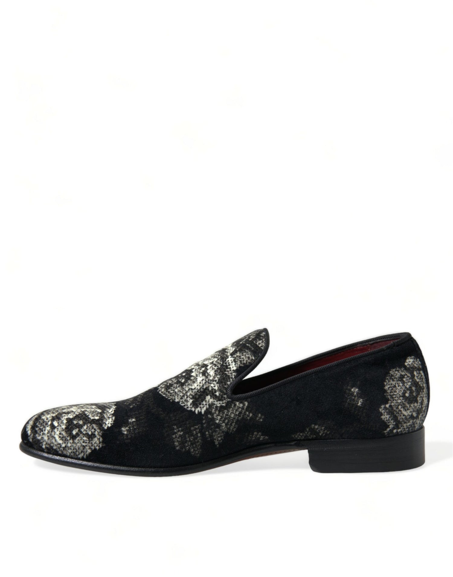 Dolce &amp; Gabbana Black Floral Slippers Men Loafers Dress Shoes