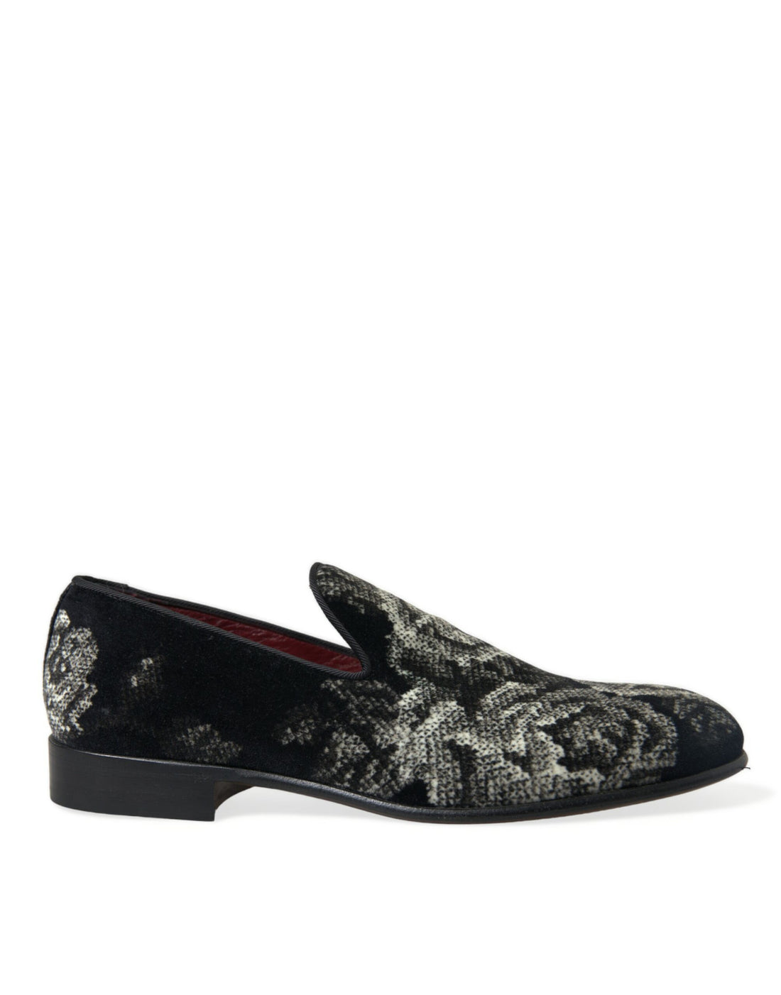Dolce &amp; Gabbana Black Floral Slippers Men Loafers Dress Shoes