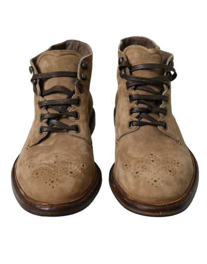 Dolce &amp; Gabbana Brown Leather Lace Up Ankle Boots Shoes