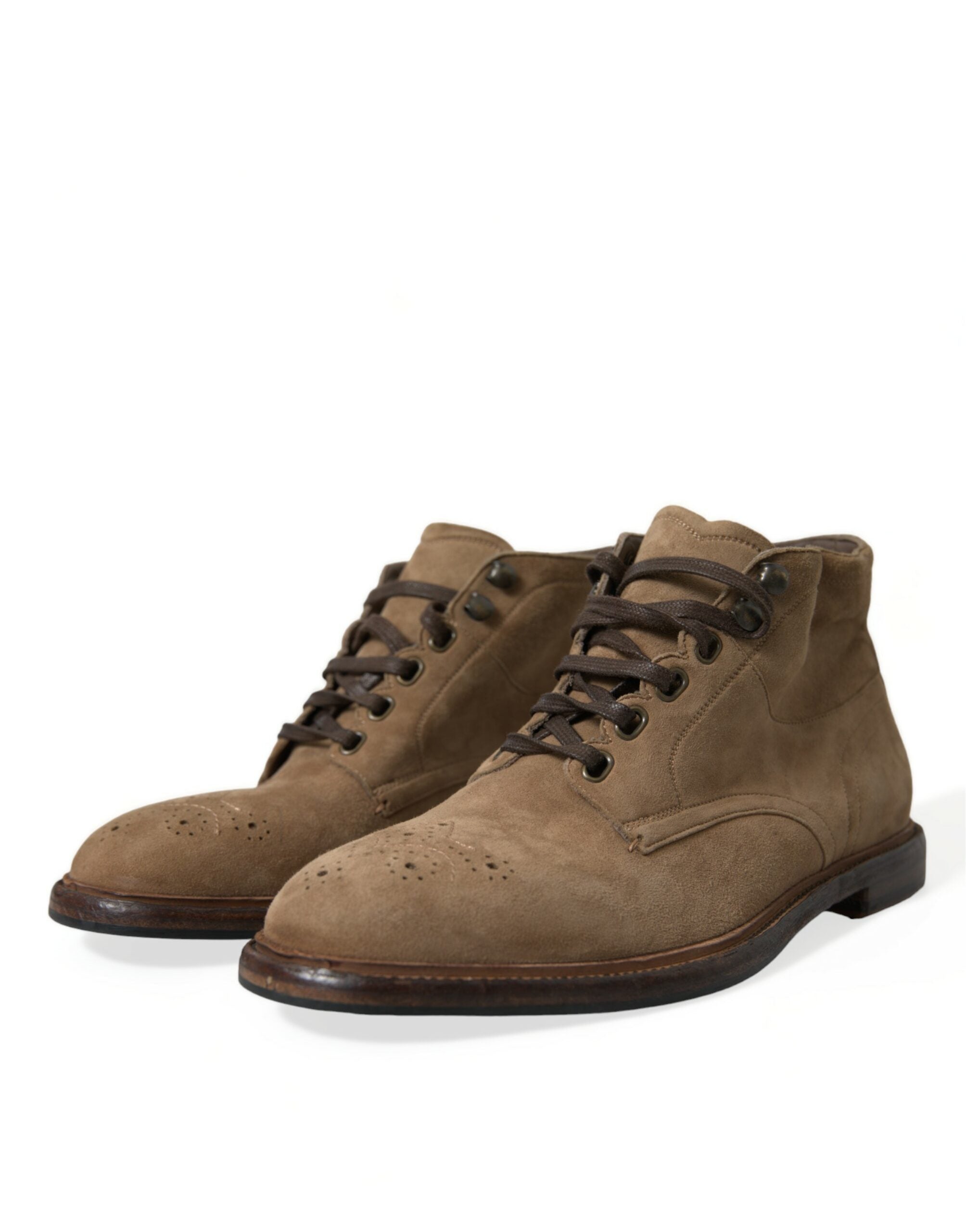 Dolce &amp; Gabbana Brown Leather Lace Up Ankle Boots Shoes