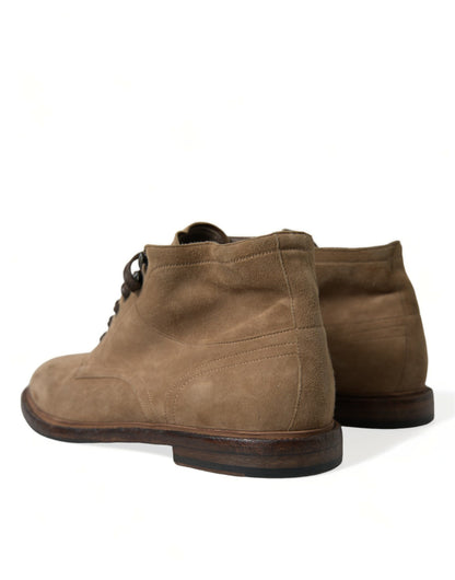 Dolce &amp; Gabbana Brown Leather Lace Up Ankle Boots Shoes