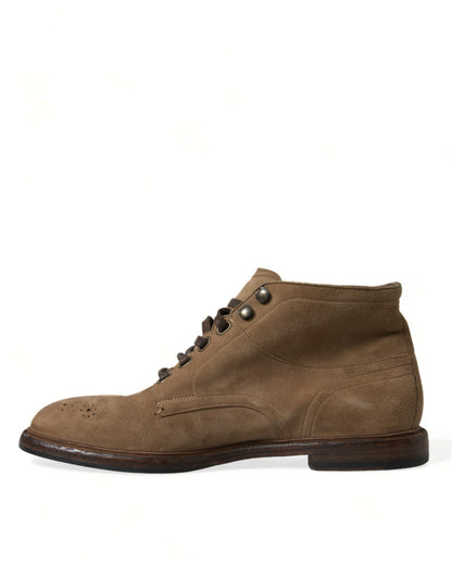 Dolce &amp; Gabbana Brown Leather Lace Up Ankle Boots Shoes