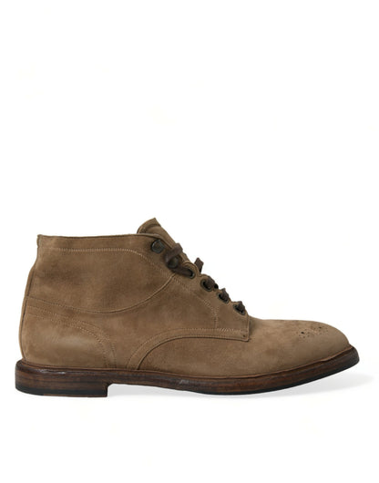 Dolce &amp; Gabbana Brown Leather Lace Up Ankle Boots Shoes