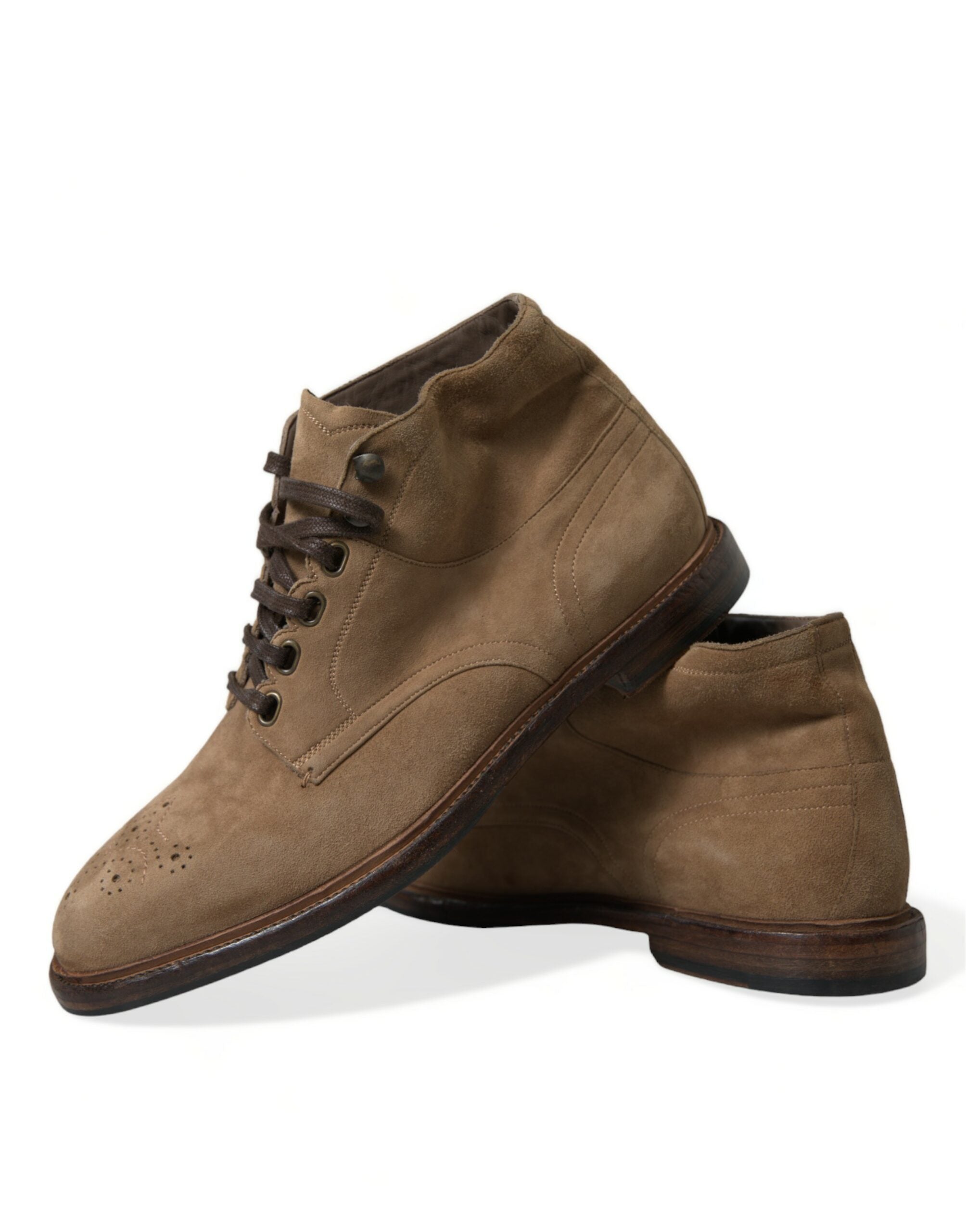 Dolce &amp; Gabbana Brown Leather Lace Up Ankle Boots Shoes