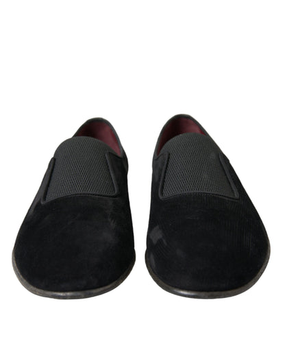 Dolce &amp;amp; Gabbana Svarta RUNWAY Velour AMALFI Loafers Skor