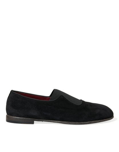 Dolce &amp;amp; Gabbana Svarta RUNWAY Velour AMALFI Loafers Skor
