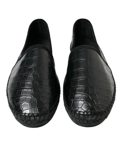 Dolce &amp; Gabbana Black Exotic Leather Espadrilles Slip On Shoes